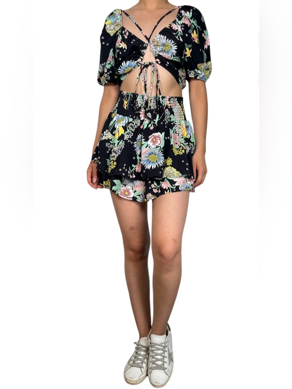 Maaji Women’s Swimsuit Cover Up Skirt Shorts Skort Floral Cinched Waist Medium